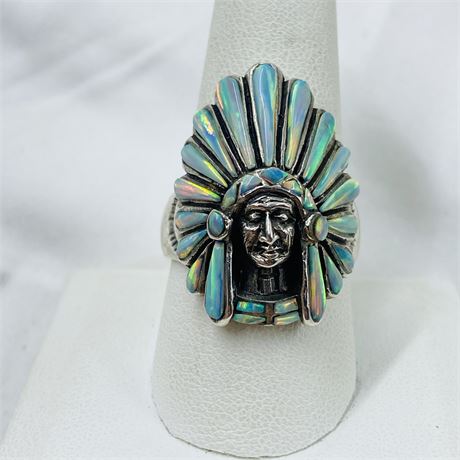 Breathtaking 10g Navajo Chief Head Sterling Ring Size 10