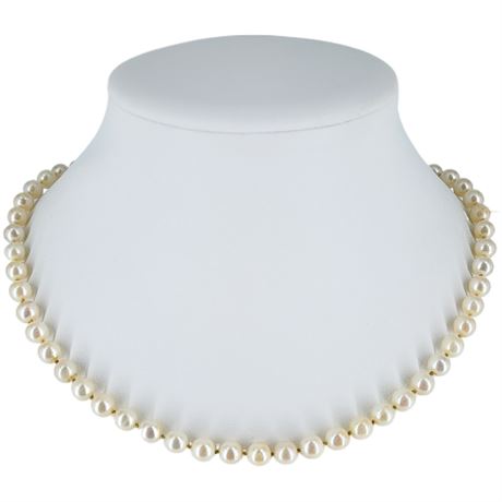 Vintage Hand-Knotted Genuine 6.25mm Pearl Necklace w/ Sterling Clasp