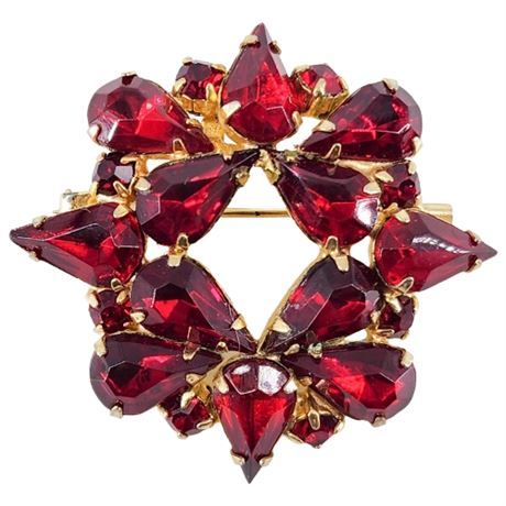 Vintage Deep Red Rhinestone Brooch