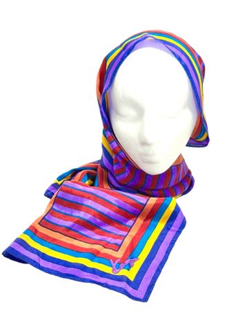 Vtg Kenzo Signed Striped Silk Scarf