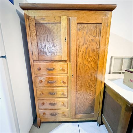 Antique Oak Side-by-Side Wardrobe