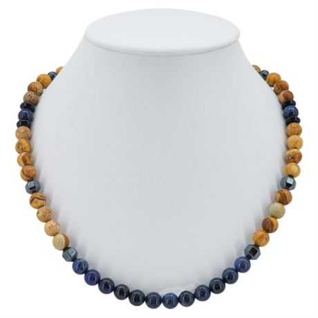 Artisan Made Jasper, Lapis Lazuli, & Hematite Beaded Necklace