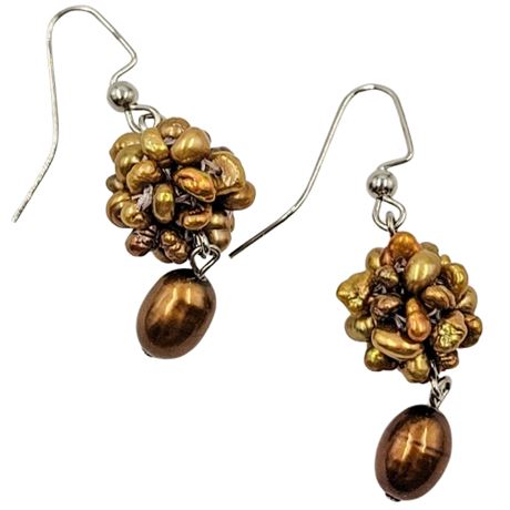 Gold Tone Freshwater Pearl Dangle Earrings