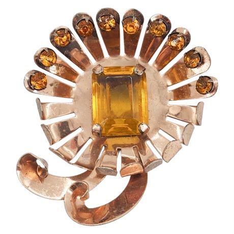 Vtg BROOKCRAFT Sterling Silver Rhinestone Brooch