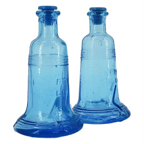 Vintage Aqua Glass Liberty Bell Salt & Pepper Shakers