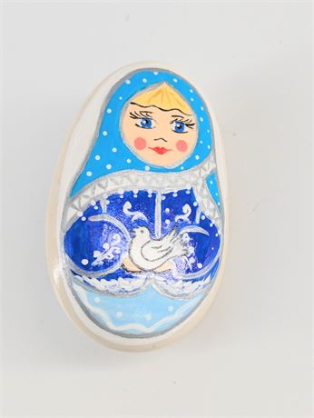 Hand painted Ukrainian Girl w/Dove Signed Pin