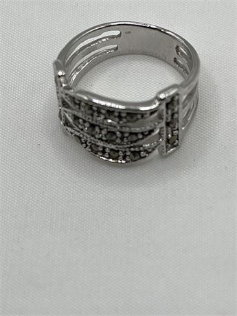 Marcasite three layer wedding band