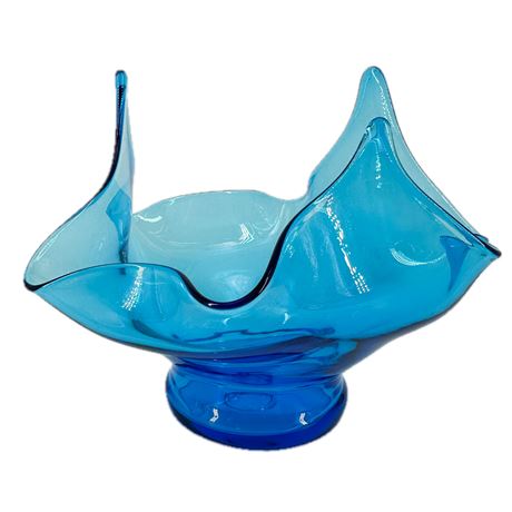 Vintage Viking Art Glass Bluenique Handkerchief Bowl