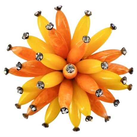 Vintage Lucite & Rhinestone Anemone Spike Brooch