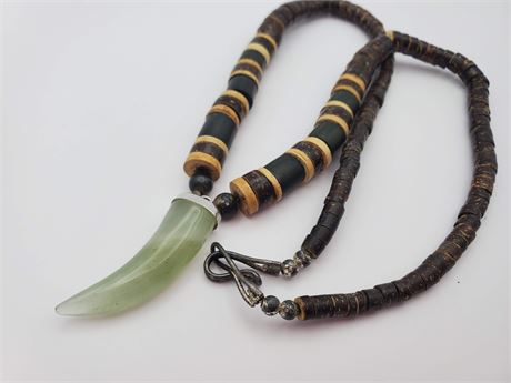 Sterling Jade Navajo Heishi Bear Claw Necklace