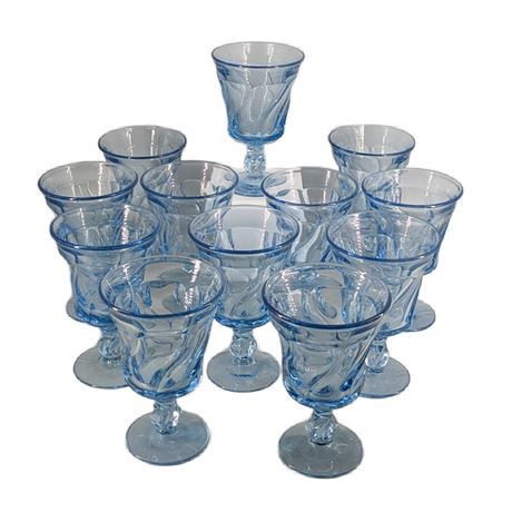 Set 9 Fostoria Blue Drinking Glasses