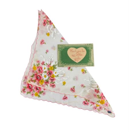 Antique Victorian Era Valentine, 1910, and Hand Painted Handkerchief