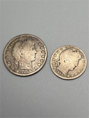 1909 1906 old barber  coins 7.12 G
