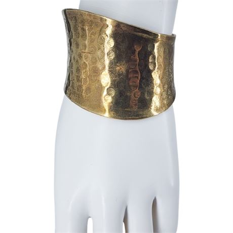 Vintage Wide Asymmetrical Hammered Brass Cuff Bracelet