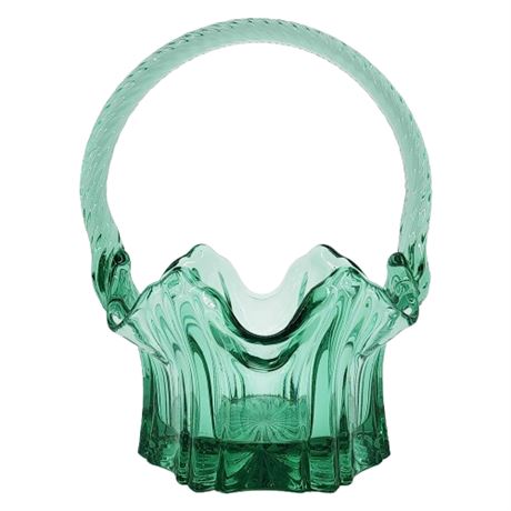 Vintage Fenton UV Reactive Sea Mist Green "Vulcan" Art Glass Basket