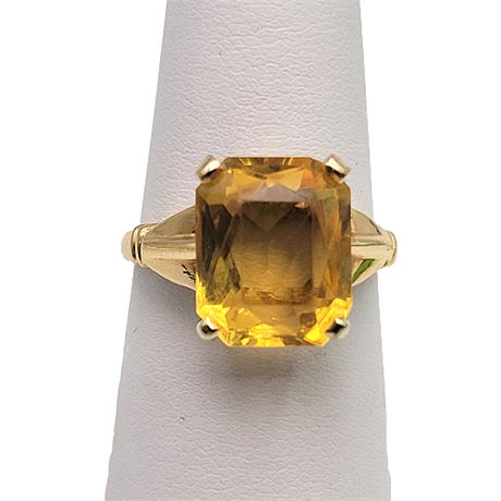 Large Yellow Emerald-Cut Stone Ring