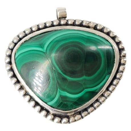 Vintage Signed Sagaser Sterling Silver Malachite Pendant