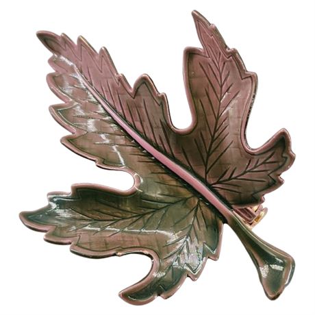 Vintage Green & Pink Enamel Maple Leaf Brooch
