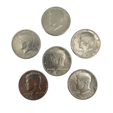 Lot of 6 1971 Kennedy Half Dollars