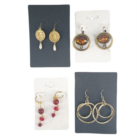 Earrings Lot - Gold-Tone Crystal, Red Bead and Layered Hoop Assortment