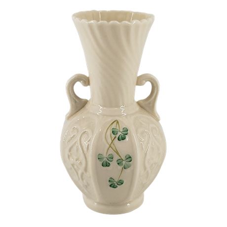 Irish Belleek Shamrock Scalloped Bud Vase w/ Handles - 6th Mark