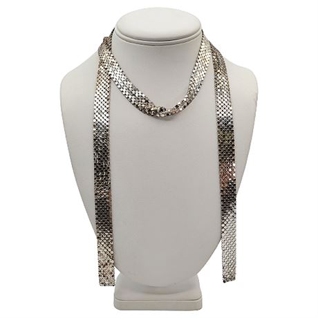 Vintage Whiting & Davis Style Silver Tone Mesh Tie Necklace