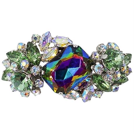 Vintage Austrian Watermelon/Vitrail & Aurora Borealis Rhinestone Brooch