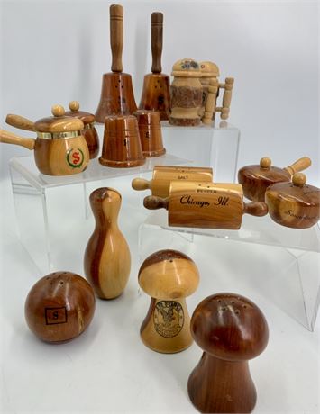8 Sets of Vintage Novelty Wood Travel Souvenir Salt & Pepper Shakers