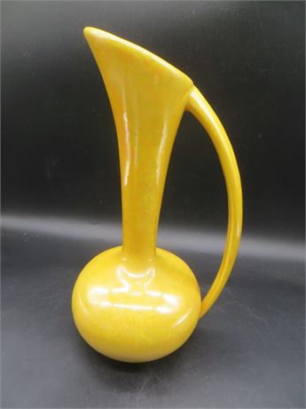 Mid Century Yellow Unique Goose Neck Design & Prominent Handle Vase