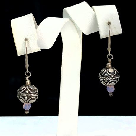 Vintage Sterling Silver Bali Ball Design Drop Earrings