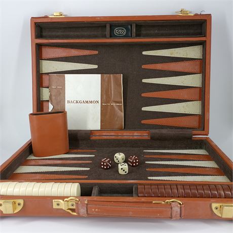 Vintage Reiss Backgammon Set – Brown & Ivory Pieces – Complete with Case