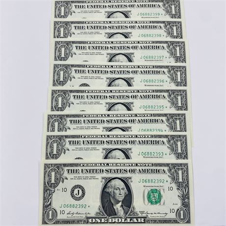 9 Consecutive 1969 $1 Star Notes