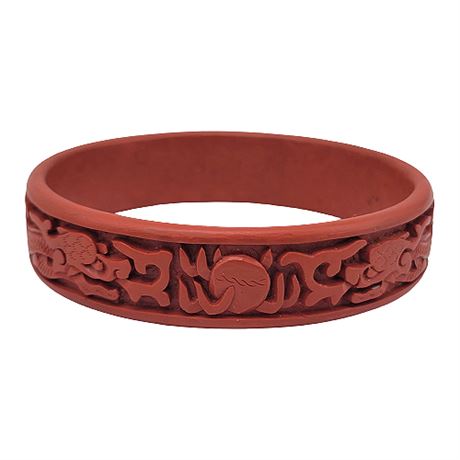 Hand Carved Dragons Cinnabar Bangle Bracelet