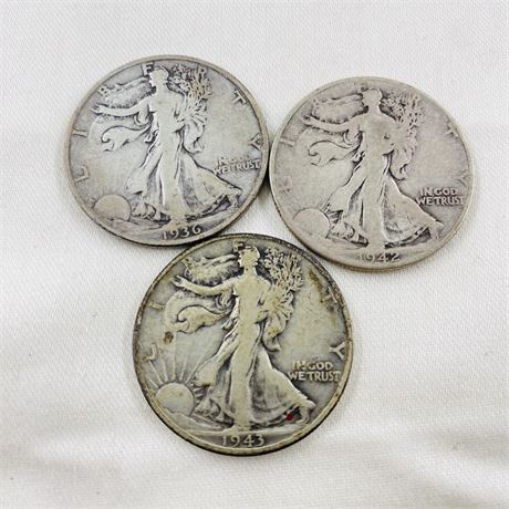 3 Walking Liberty Half Dollars