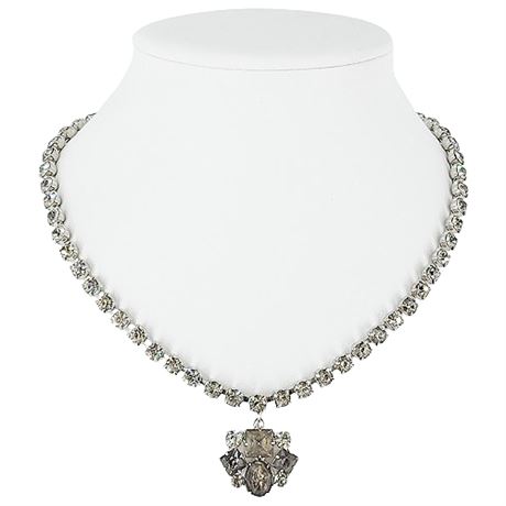 Vintage Prong Set Rhinestone Cluster Drop Necklace