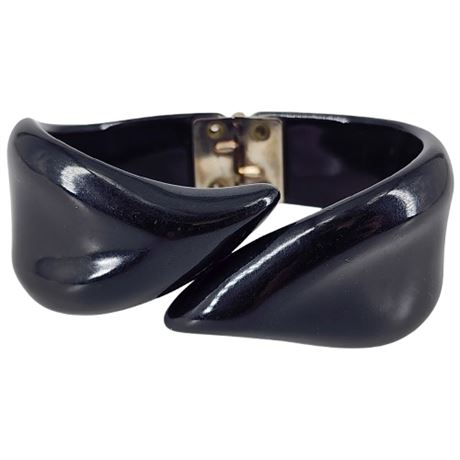 Vintage Black Lucite Bypass Clamper Bangle Bracelet