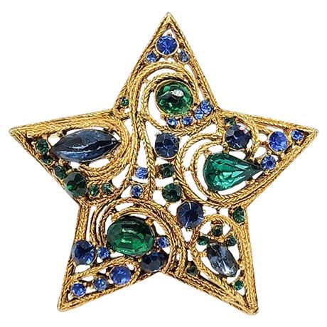 Vintage LA ROCO Domed Paisley Rhinestone Star Brooch