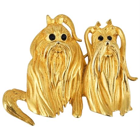 Vintage BOB MACKIE Gold Tone Maltese/Yorkie Dogs Brooch