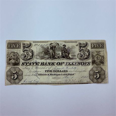 1841 $5 State Bank of Illinois Note Canal Fund