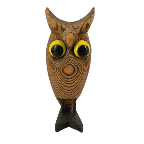 MCM Carved Wood Big Eye Owl Figurine