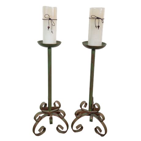 Pair of Pedestal Candle Stick Holders w/ Candles