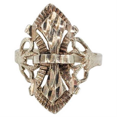 Vintage Sterling Silver Flash Cut Pierced Design Ring, Sz 8