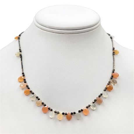 Artisan Made Liquid Silver & Peach Gemstone Beaded Necklace