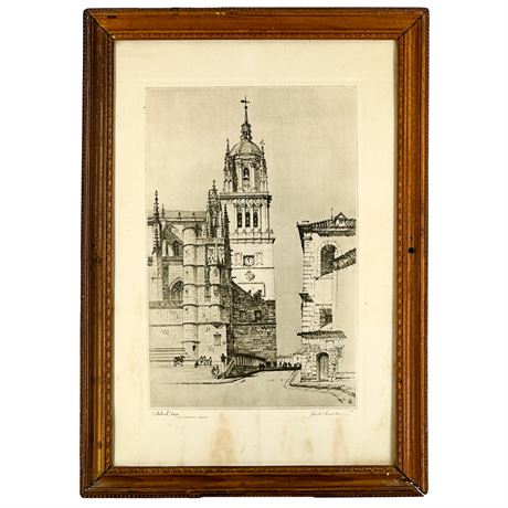 Framed Print of the Etching "Cathedral Vieja" by Samuel Chamberlain