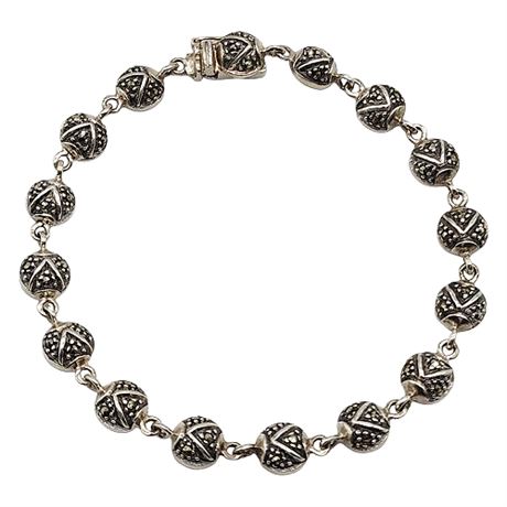 Signed MBCS Sterling Silver Marcasite Ladybugs Bracelet