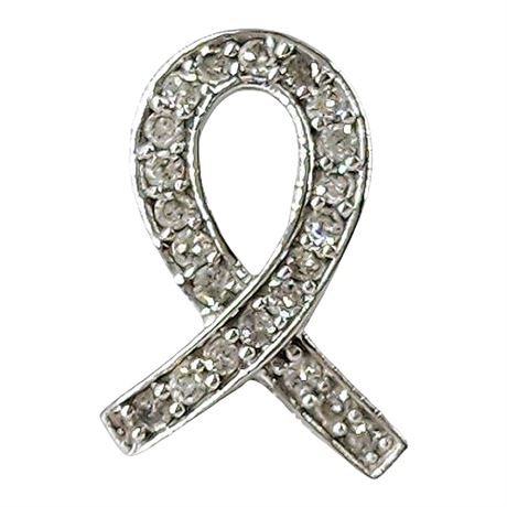 Signed 10K White Gold Diamonds Awareness Ribbon Pendant