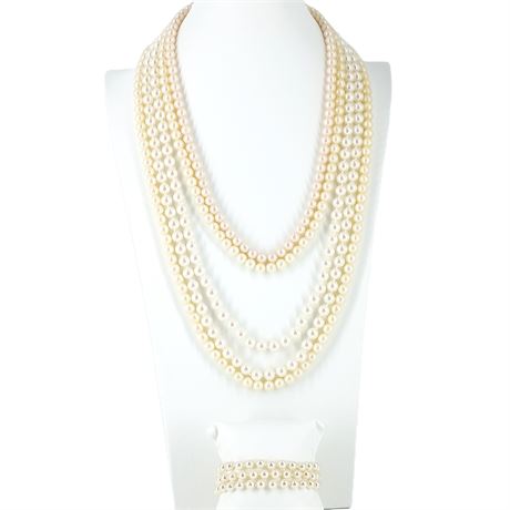 Faux Pearl Lot of 3 Necklaces and Multi-Strand Braclet