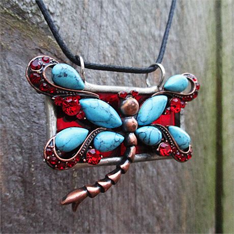 ARTISAN Hand Crafted ~ Ornate DRAGONFLY Pendant Necklace ~ OOAK