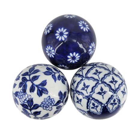 Richland Porcelain Navy & White Balls, Set of 3
