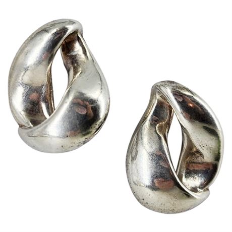 Vintage Signed UF Sterling Silver Modernist Mobius Strip Earrings